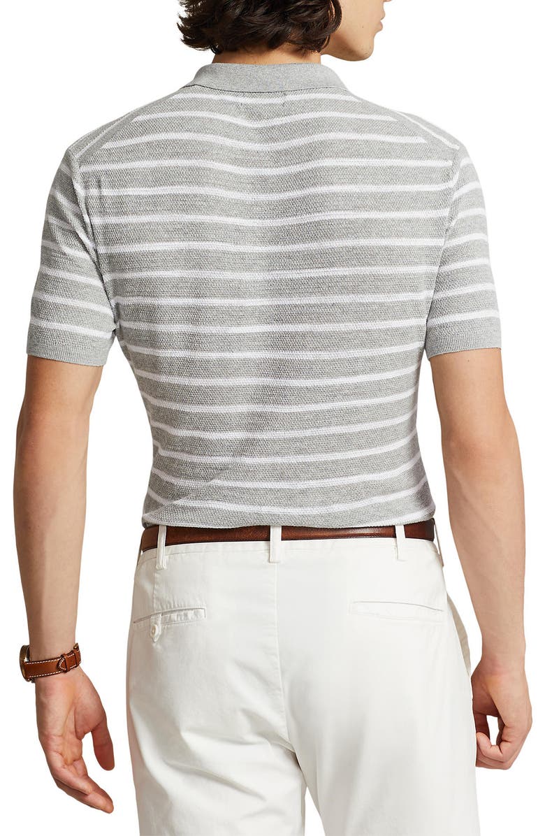 Polo Ralph Lauren Stripe Johnny Collar Cotton & Linen Polo Sweater, Alternate, color,
