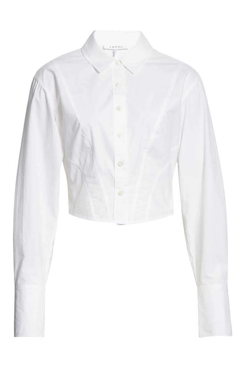Crop Organic Cotton Button-Up Blouse, Alternate, color, BLANC