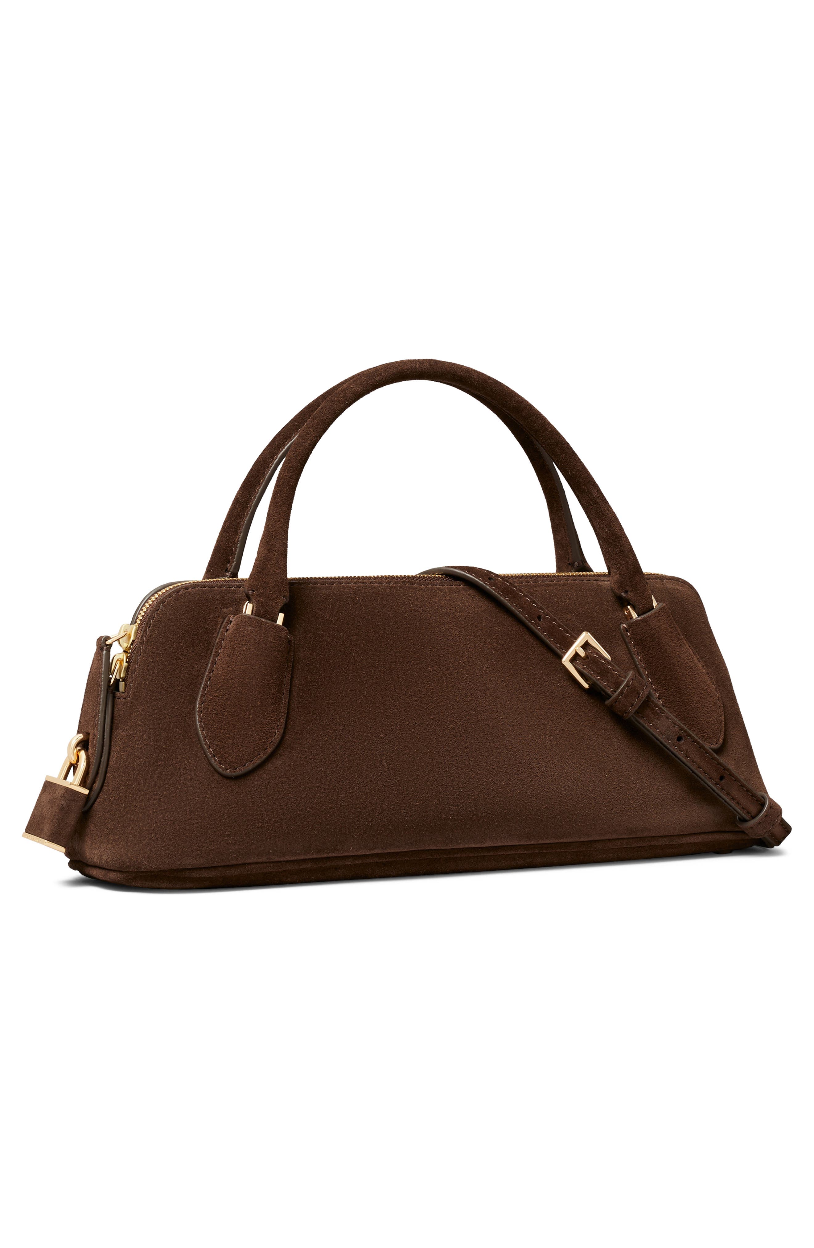 Lock Leather Top Handle Bag, Alternate, color, DARK COCOA