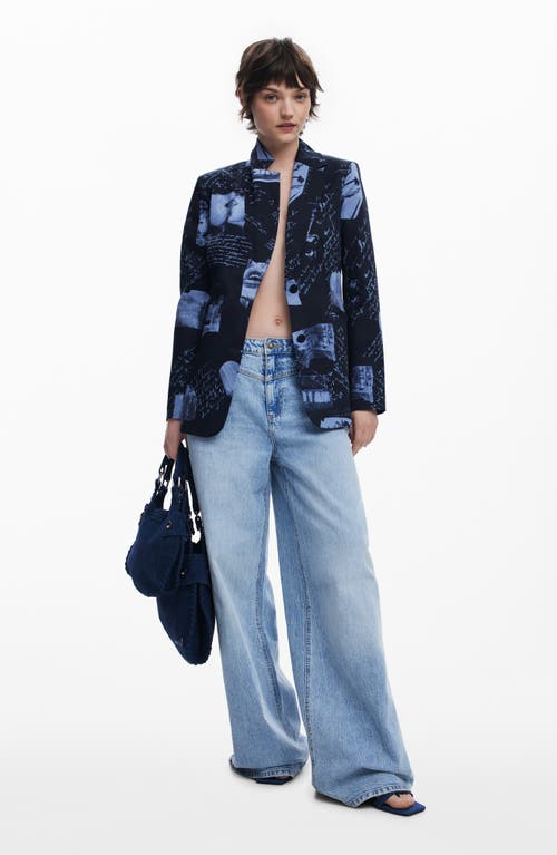 Desigual Print Two-button Blazer In Dark Blue