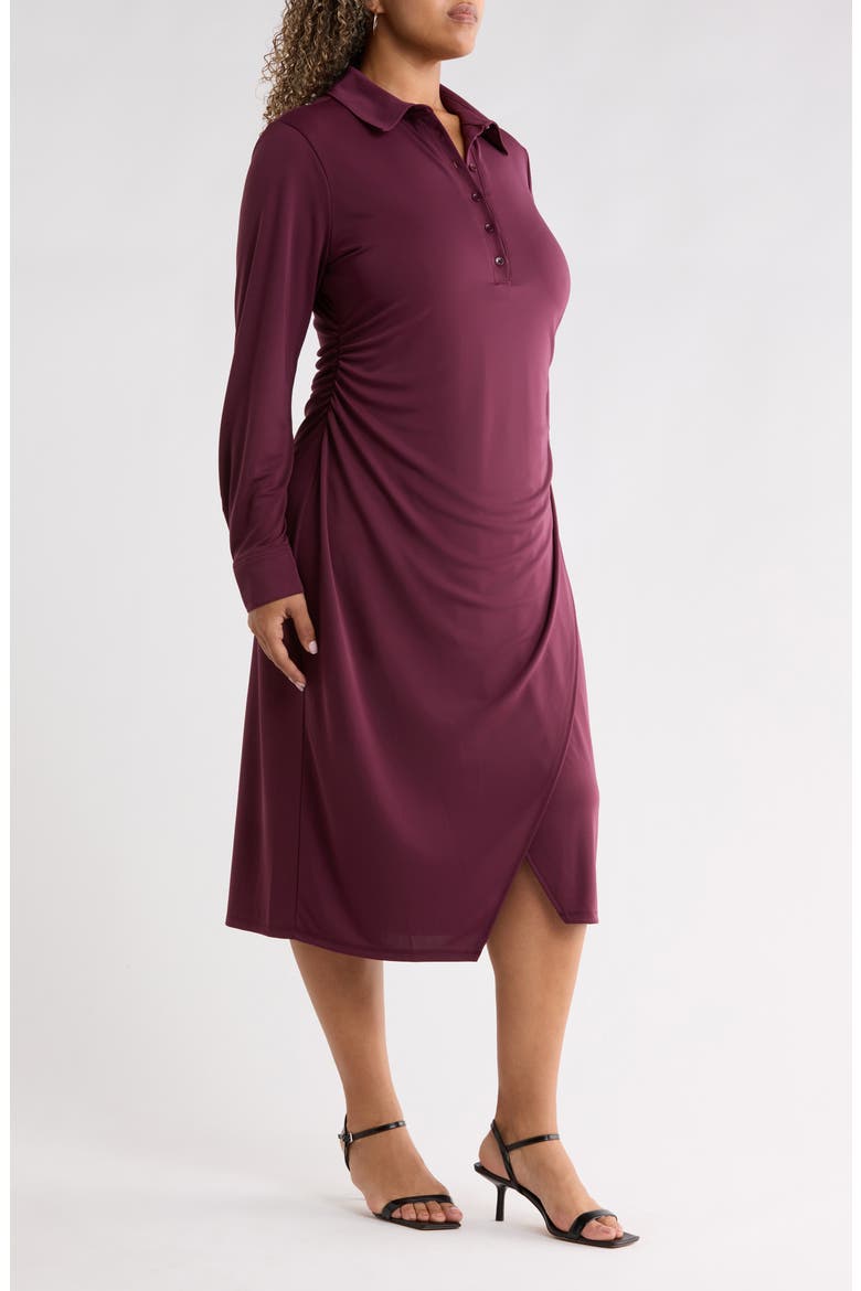 Polo Wrap Midi Dress, Alternate, color, BURGUNDY FIG