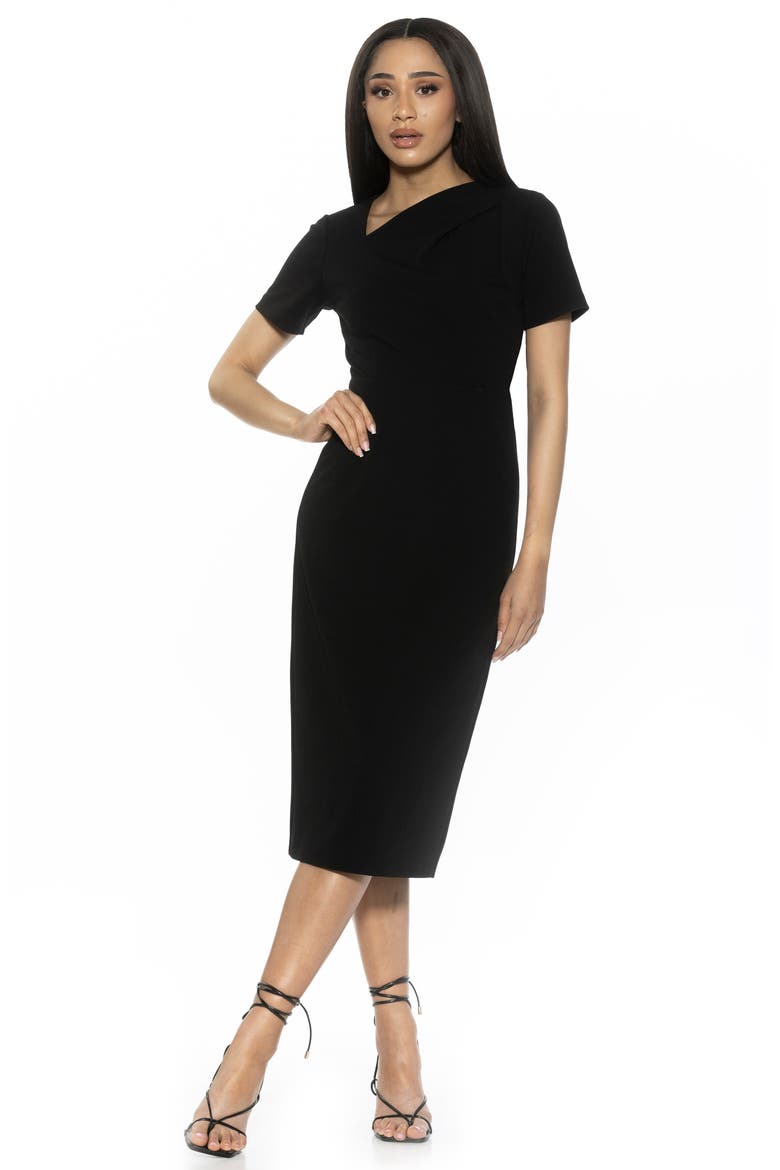 Angelica Asymmetric Neck Sheath Midi Dress, Alternate, color, BLACK