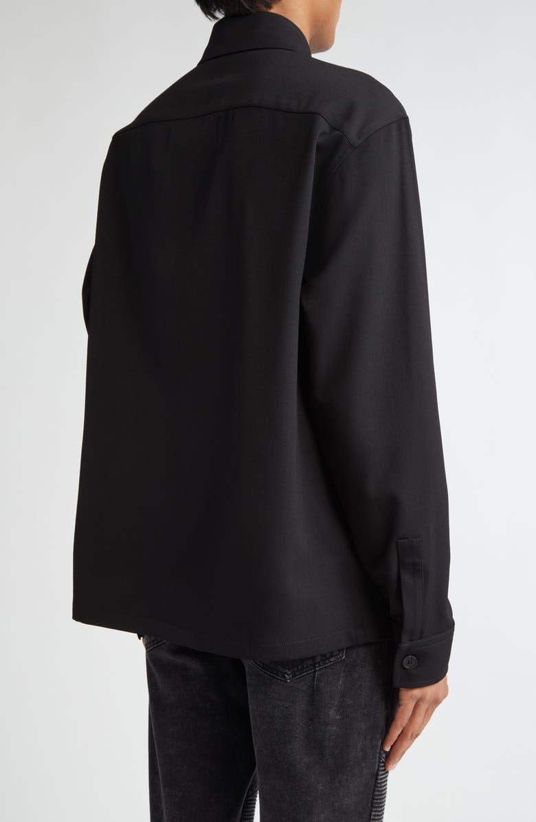 Balmain Couture Label Grain de Poudre Button-Up Overshirt, Alternate, color, 0Pa Black