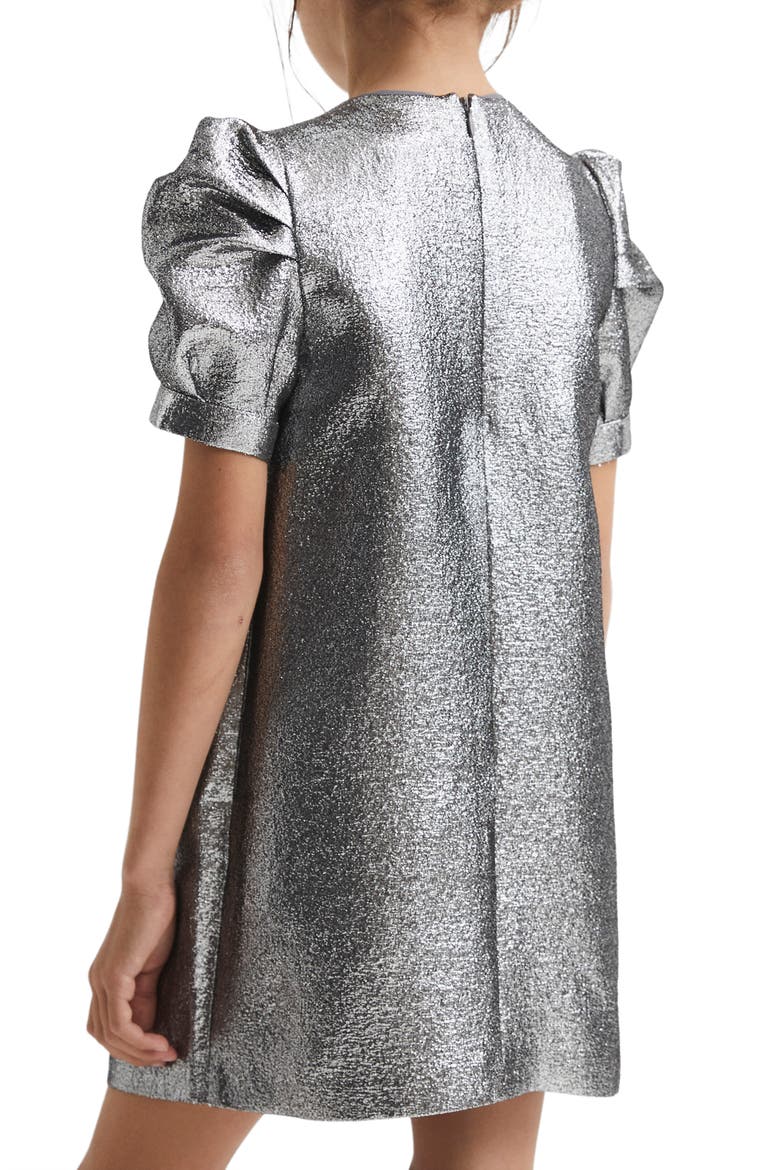 Kids' Ellie Puff Sleeve Metallic Dress, Alternate, color, SILVER