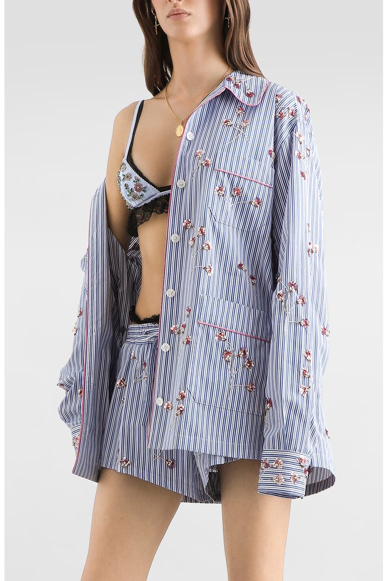Sequin Embellished Stripe Cotton & Silk Poplin Shirt, Main, color, S8400 EMBROIDERED