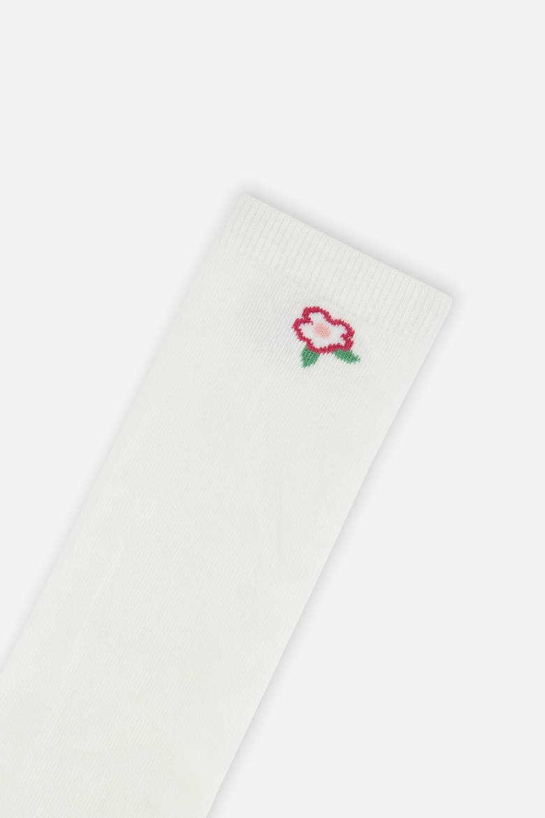 Floral Detail Ribbed Cuff Socks, Alternate, color, Off-White and Pink