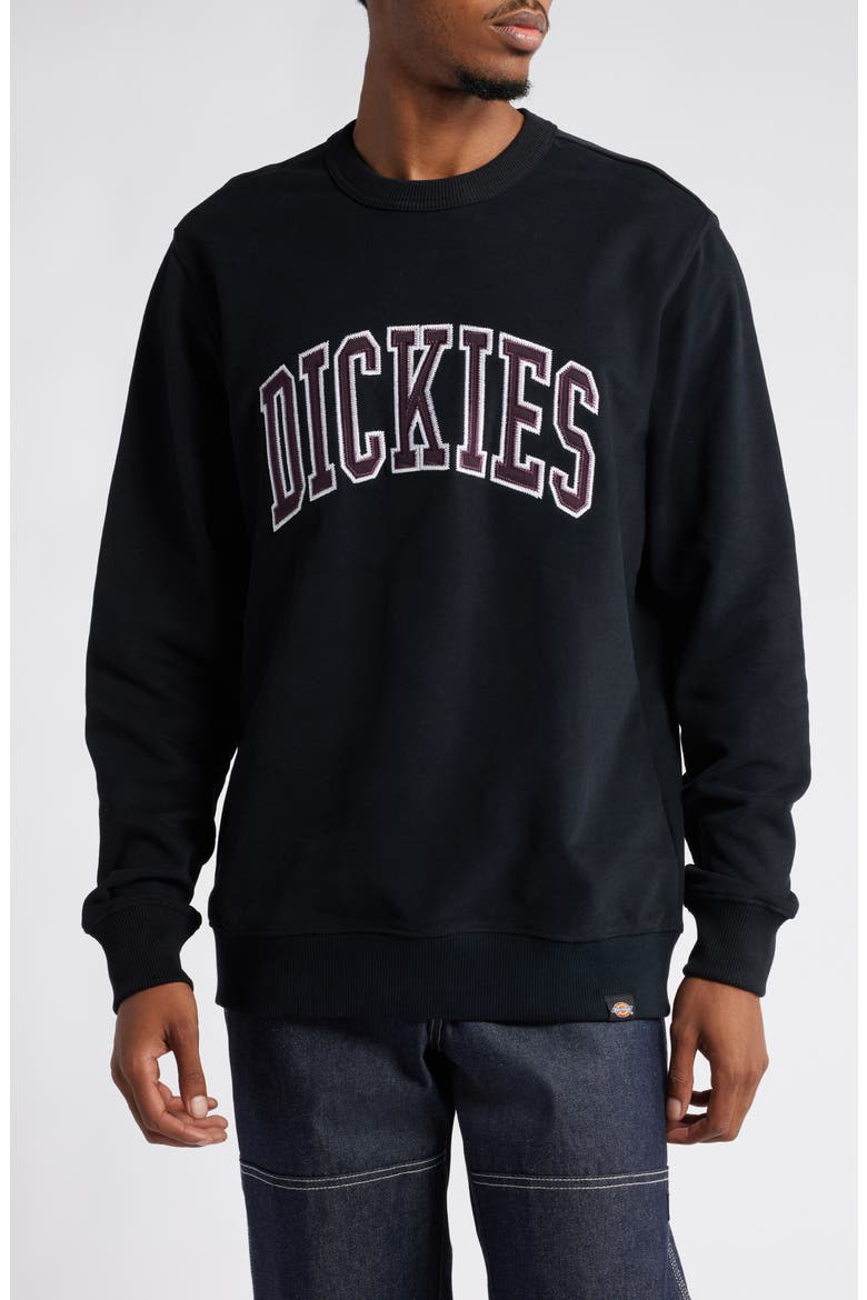 Logo Appliqué Crewneck Sweatshirt, Main, color, BLACK/ PLUM PERFECT