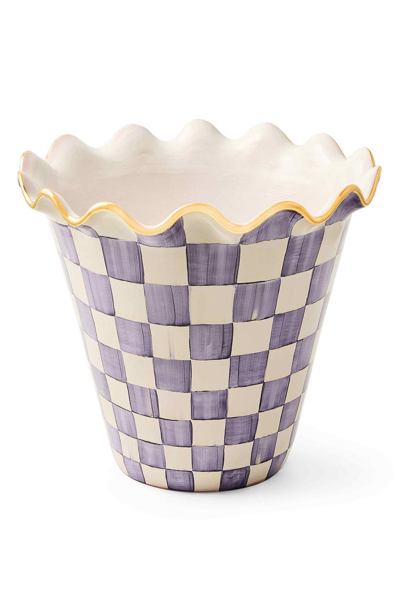 MACKENZIE CHILDS Violet Check Jumbo Ceramic Garden Pot, Main, color, Violet