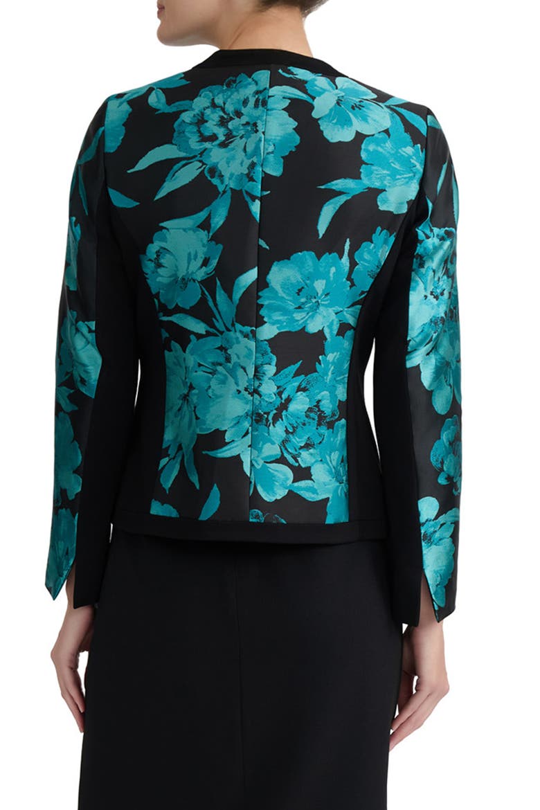 Floral Woven Cardigan with Combo Framing, Alternate, color, BOTTLE TEAL MLT
