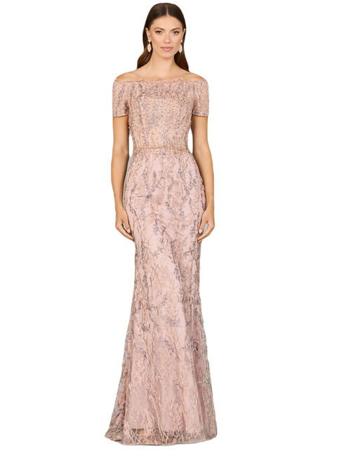 Off Shoulder Mermaid Gown with Short Sleeves