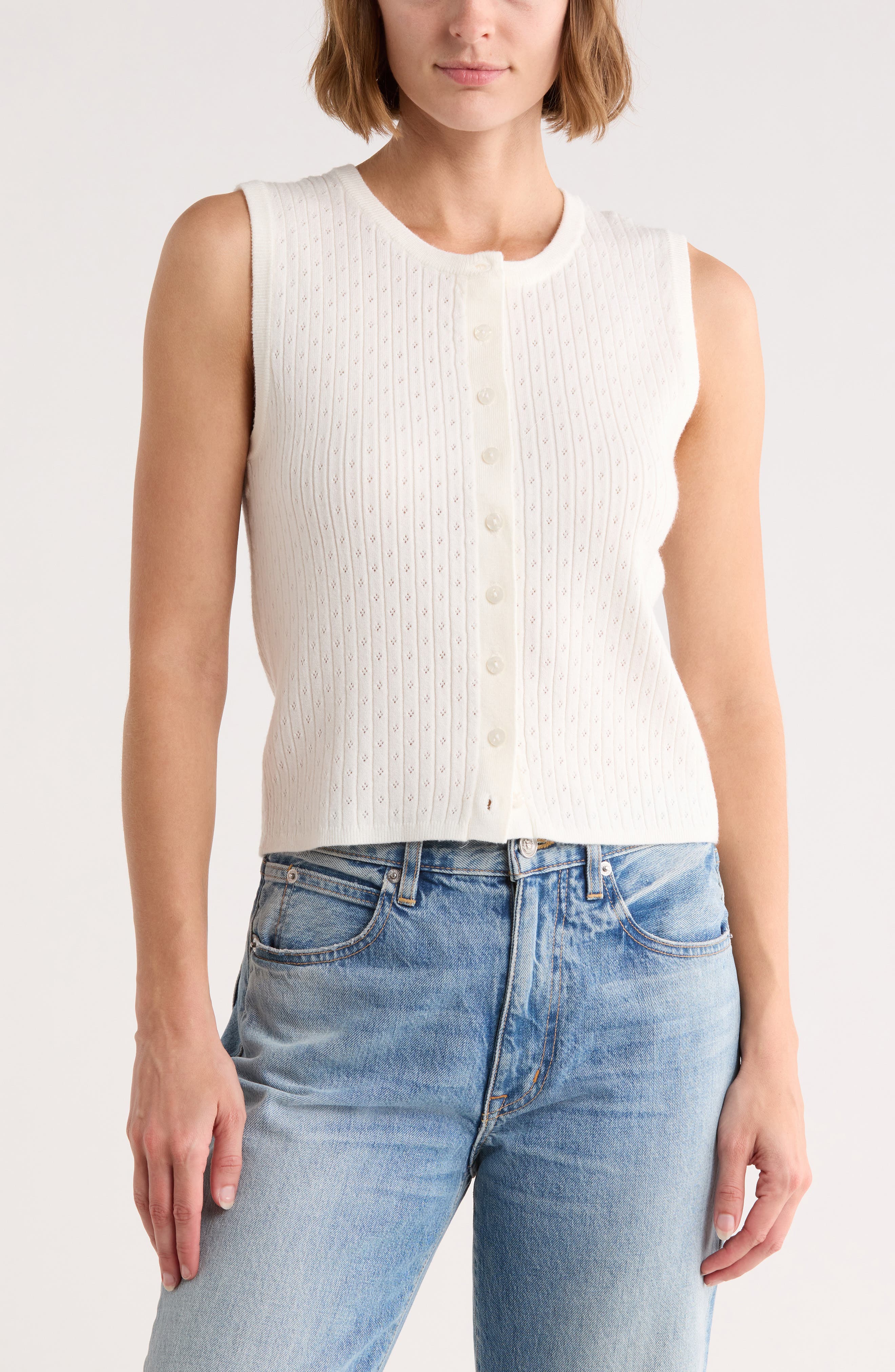 Madden Girl Pointelle Button Front Sweater Vest