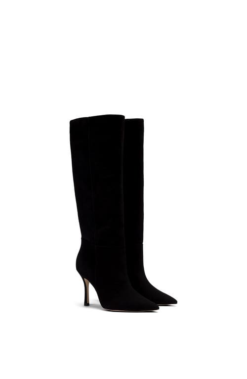 Larroude Black Kate 100 Suede Knee-high Boots In Black Stamped Leather
