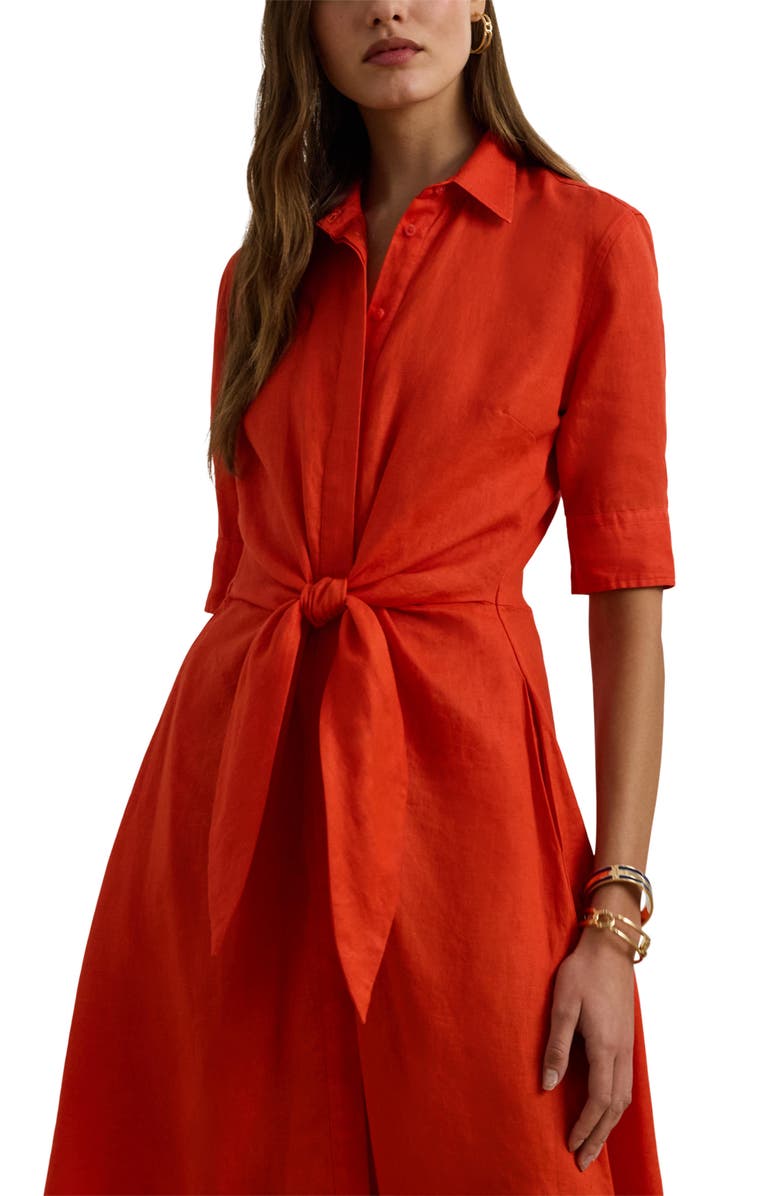 Lauren Ralph Lauren Front Tie Linen Shirtdress, Alternate, color, 