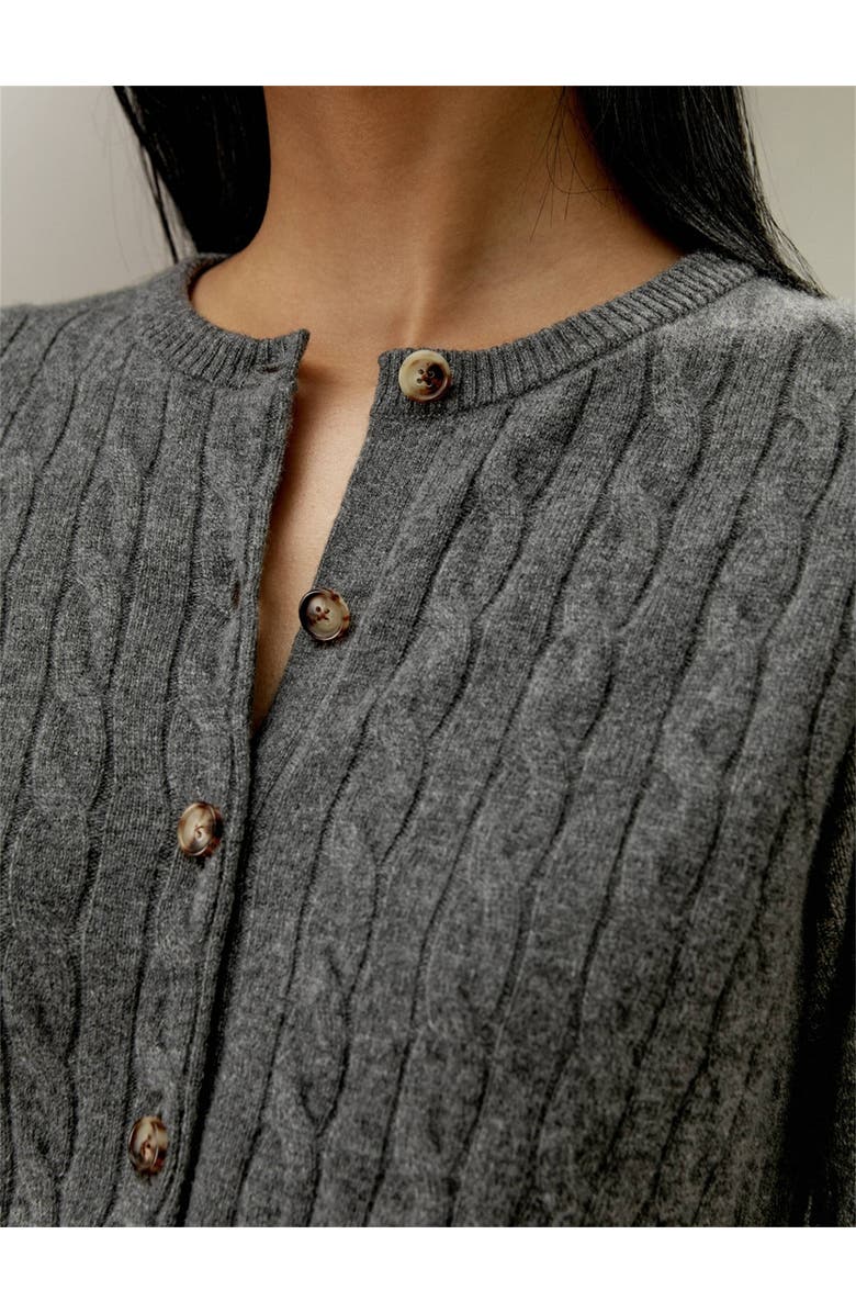 Lilysilk Cable-Knit Cashmere Crewneck Cardigan, Alternate, color, Medium Gray