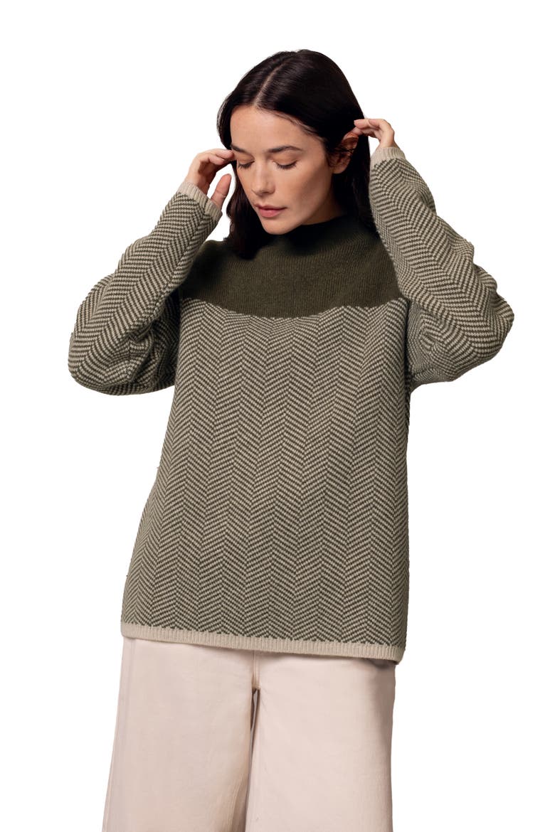 Felted Funnel Neck Sweater, Alternate, color, Moss Chevron