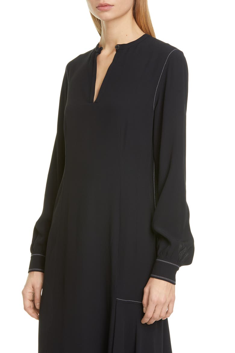 Asymmetrical Long Sleeve Satin Crepe Midi Dress, Alternate, color, DEEP BLUE