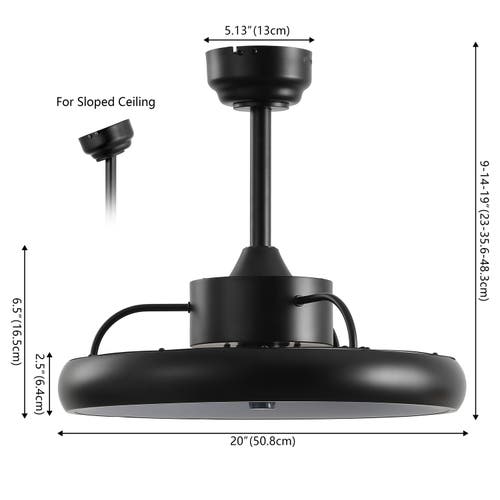 Oval Air Loren 20" Modern Contemporary 6-speed Metal Mobile-app/remote-controlled Dimmable Smart Int In Black