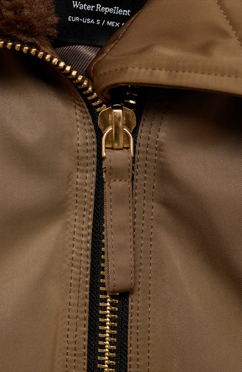 Mango Fleece Lined Bomber Jacket In Brown