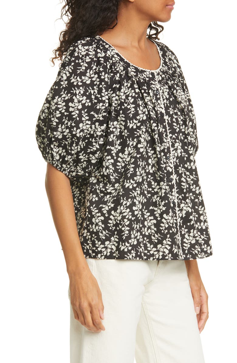 THE GREAT. The Elm Floral Puff Sleeve Top, Alternate, color, 