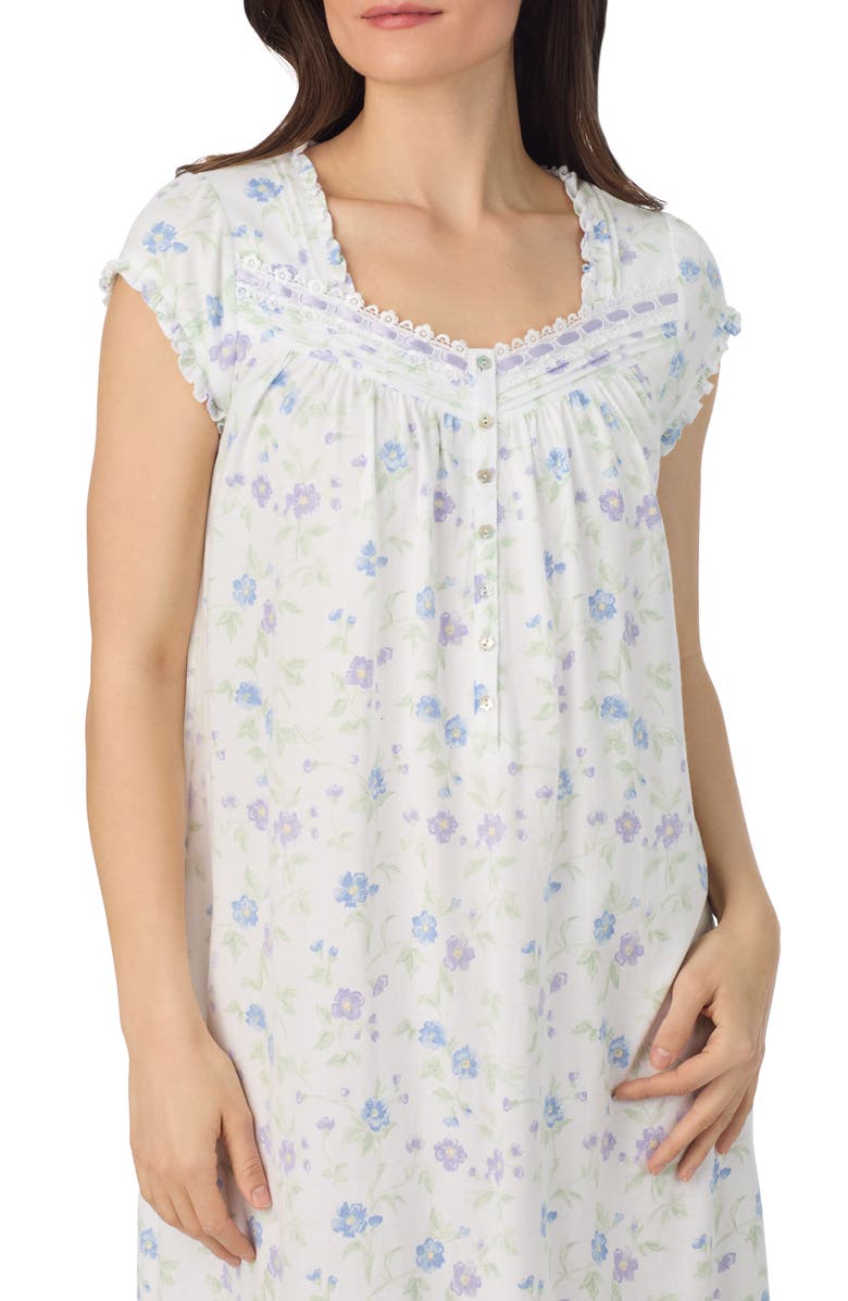 Eileen West Cap Sleeve Cotton Jersey Nightgown, Alternate, color, White/ Print