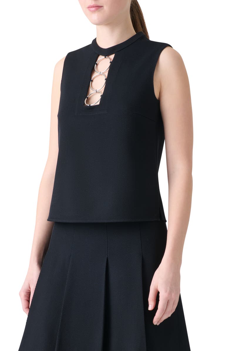 Akris punto Ring Yoke Virgin Wool Top, Alternate, color, Black