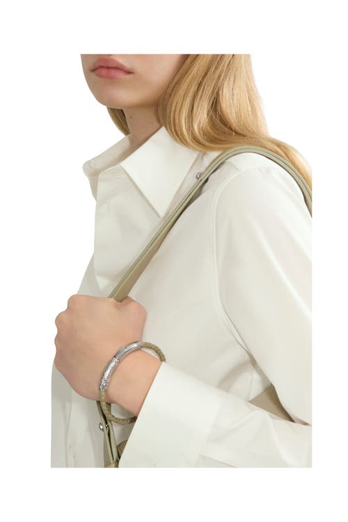 Burberry Leather Check Bracelet In Silver/artichoke