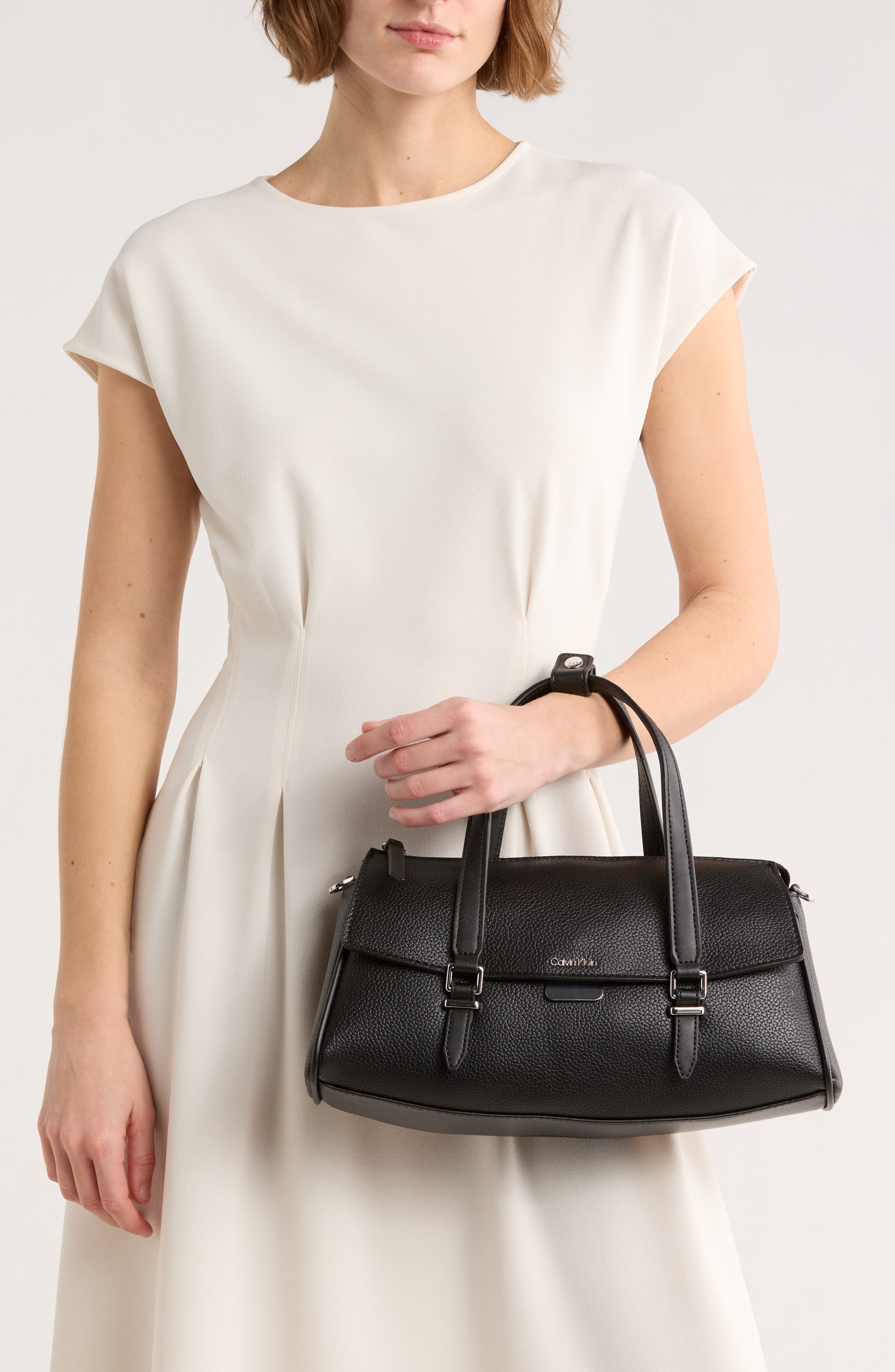 Calvin Klein Irene Satchel Bag, Alternate, color, Black/ Silver