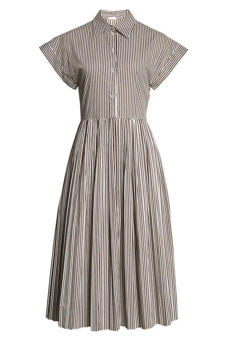Stripe Pleated Poplin Shirtdress, Alternate, color, CHOCOLATE WHITE