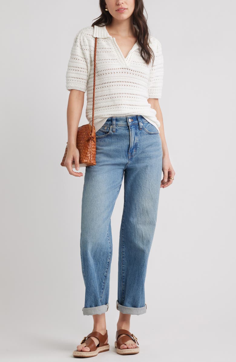 Caslon<sup>®</sup> Mixed Stitch Polo Sweater, Alternate, color, White