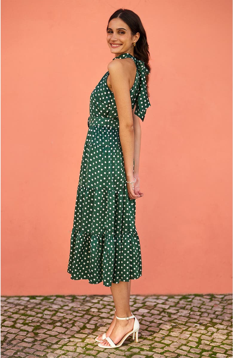 Yumi Spot Print Halter Midi Dress, Alternate, color, Green