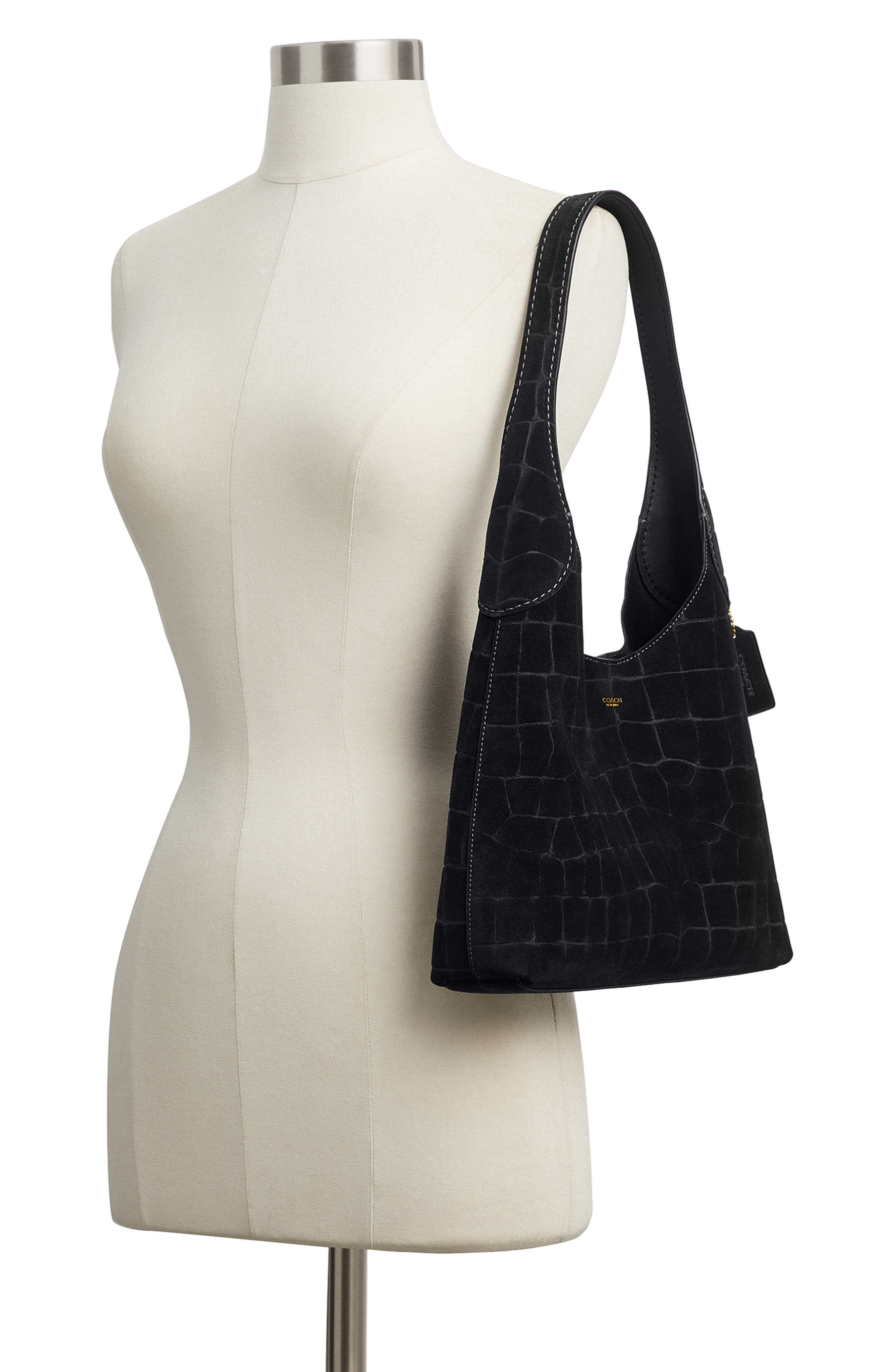 COACH Brooklyn Croc Embossed Suede Shoulder Bag, Alternate, color, 