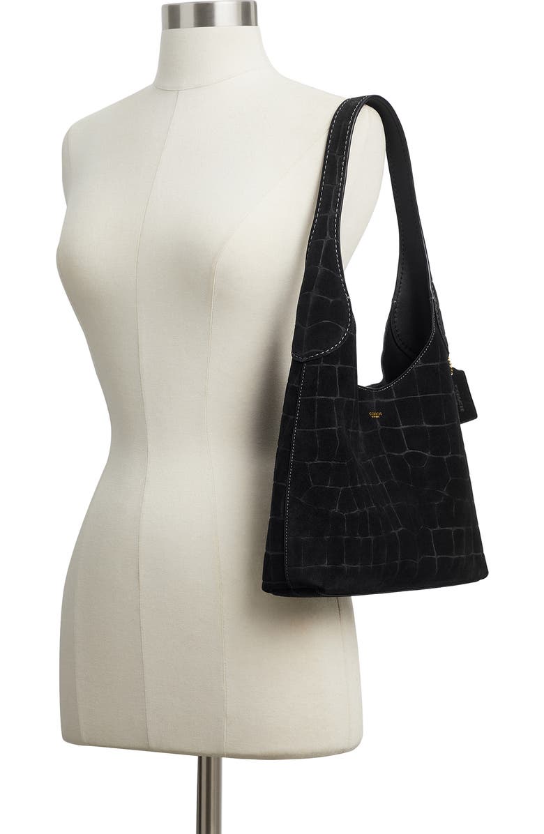 COACH Brooklyn Croc Embossed Suede Shoulder Bag, Alternate, color,