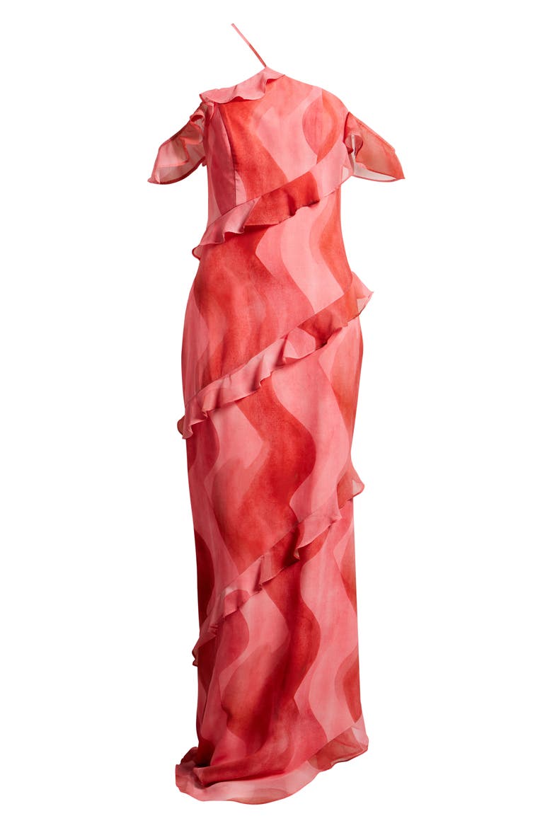 Wioletta Ruffle Asymmetric Gown, Alternate, color, CORAL SWIRL