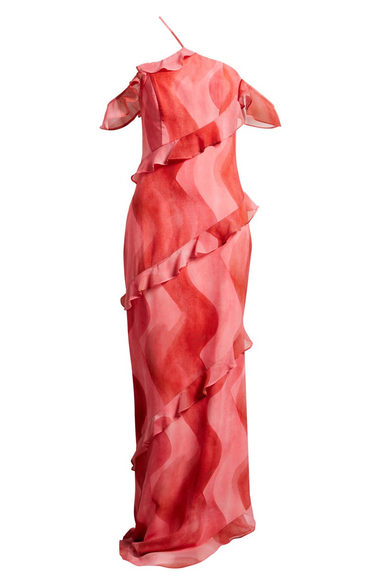 Sonya Moda Wioletta Ruffle Asymmetric Gown, Alternate, color, Coral Swirl