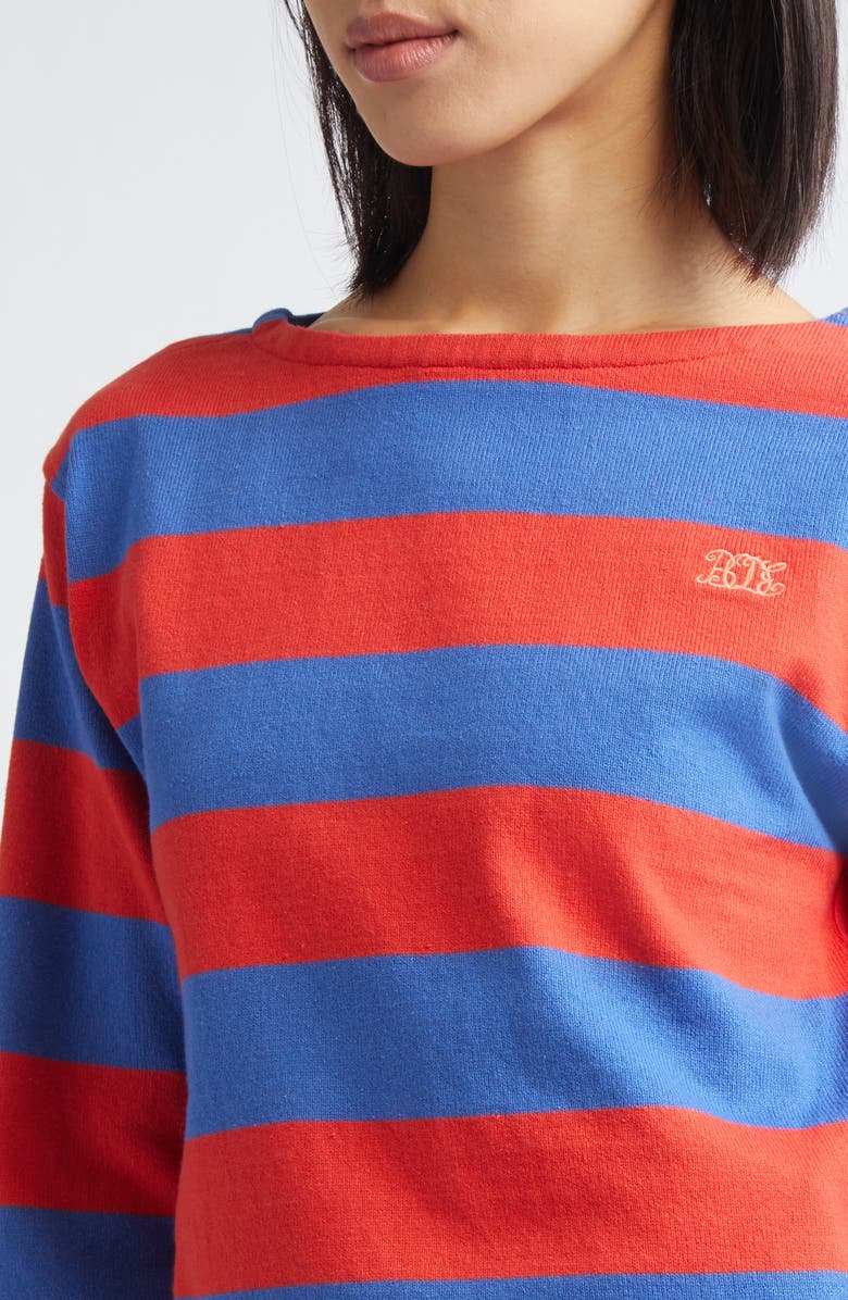 Bode Clubhouse Logo Embroidered Stripe Long Sleeve T-Shirt, Alternate, color, Red Blue