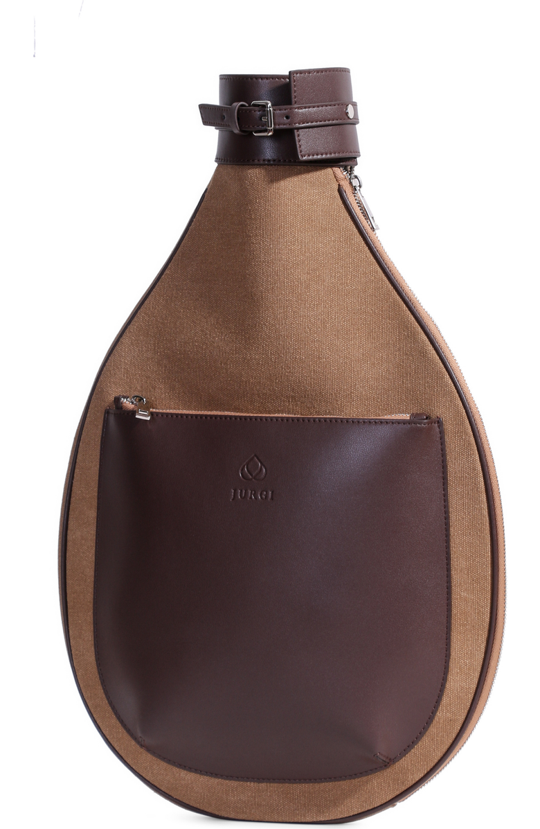 JURGI Tennis Racket Backpack in Canvas and Leather, Main, color, Brown