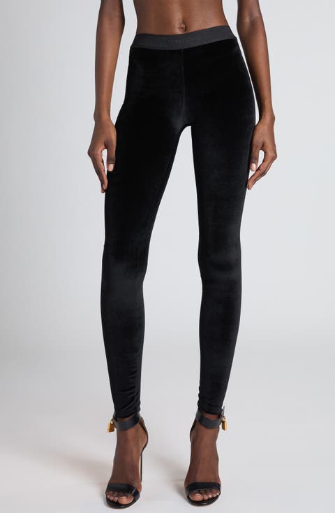 ボトムスその他 TOM FORD Black Leggings with Branded Band in Velvet Woman Tom Ford Black Leggings With Branded Band In Velvet Woman