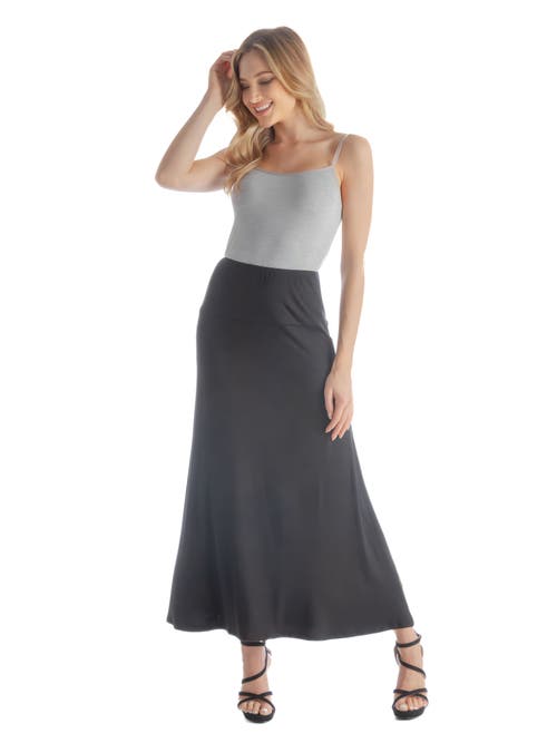 24seven Comfort Apparel Petites Elastic Waist Solid Color Maxi Skirt In Gray