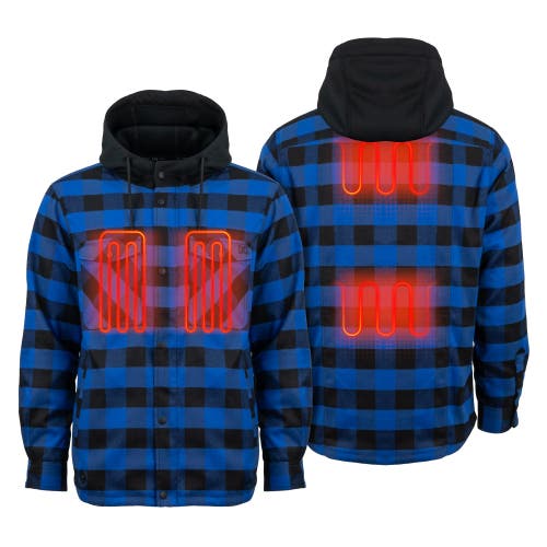 Mobile Warming Flannel Heated Hooded Jacket In Blue