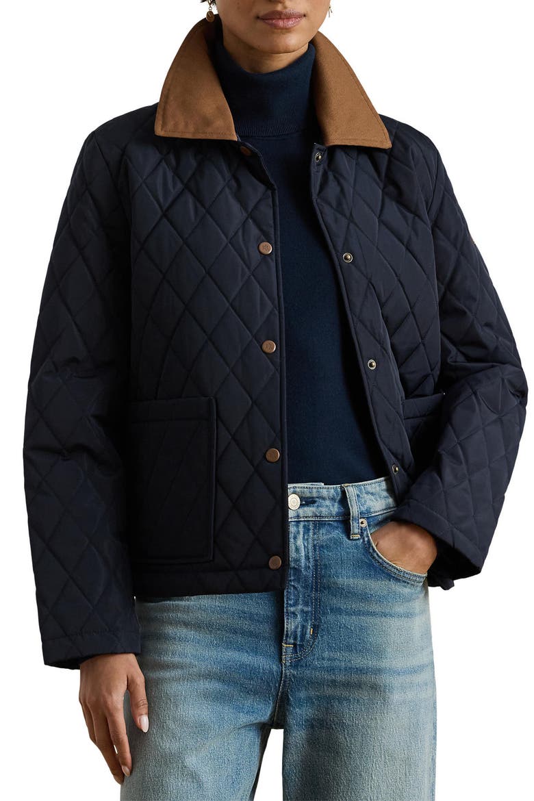 Twill Collar Quilted Jacket, Main, color, DARK NAVY