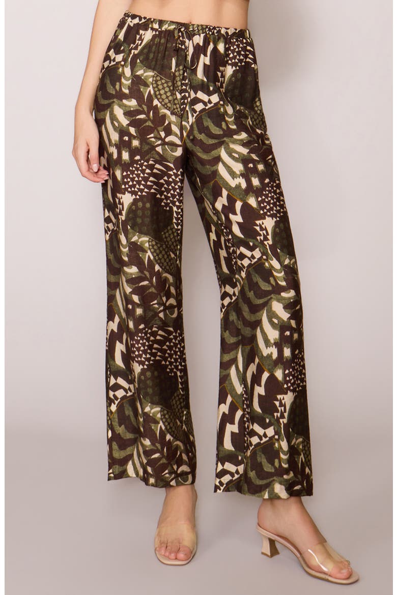 Floral Print Ankle Pants, Main, color, BROWN OLIVE ABSTRACT
