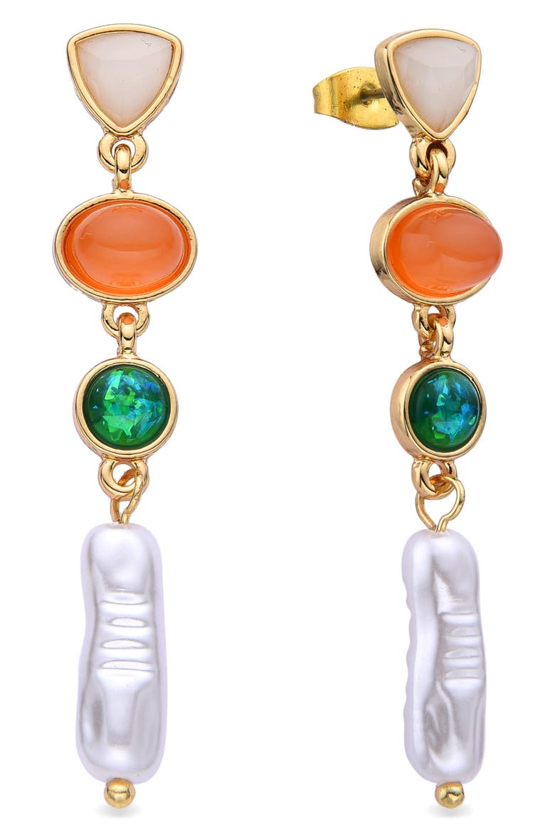 Louise Mixed Stone & Imitation Pearl Linear Drop Earrings, Alternate, color, GOLD