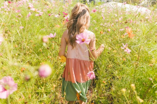 Deux Par Deux Little Girl's Tiered Color Block Peasant Dress Peach Pink And Green In Peach Pink And Green