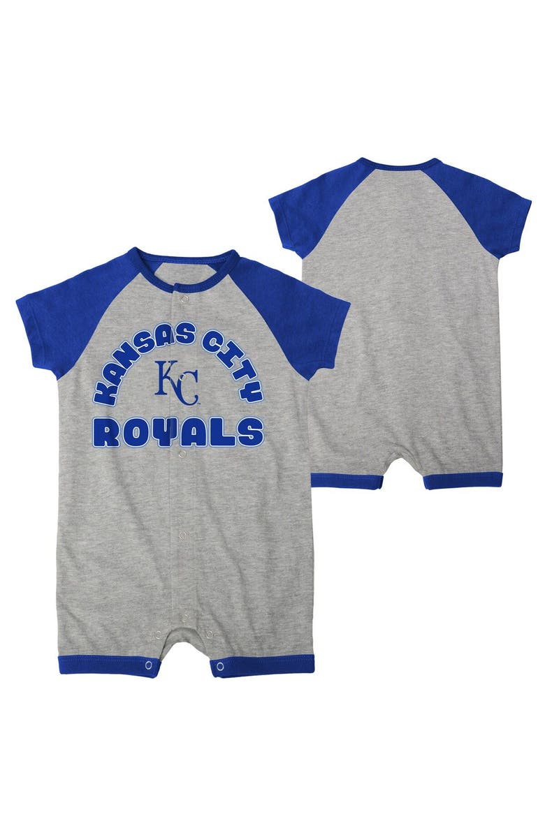 Outerstuff Newborn & Infant Heather Gray Kansas City Royals Extra Base Hit Raglan Full-Snap Romper, Main, color, Heather Gray