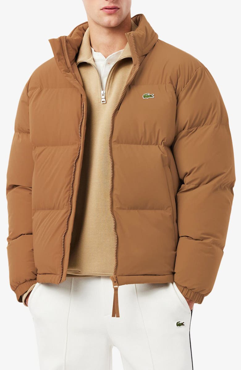 Lacoste Water Repellent Down Puffer Jacket, Main, color, Dark Date Brown
