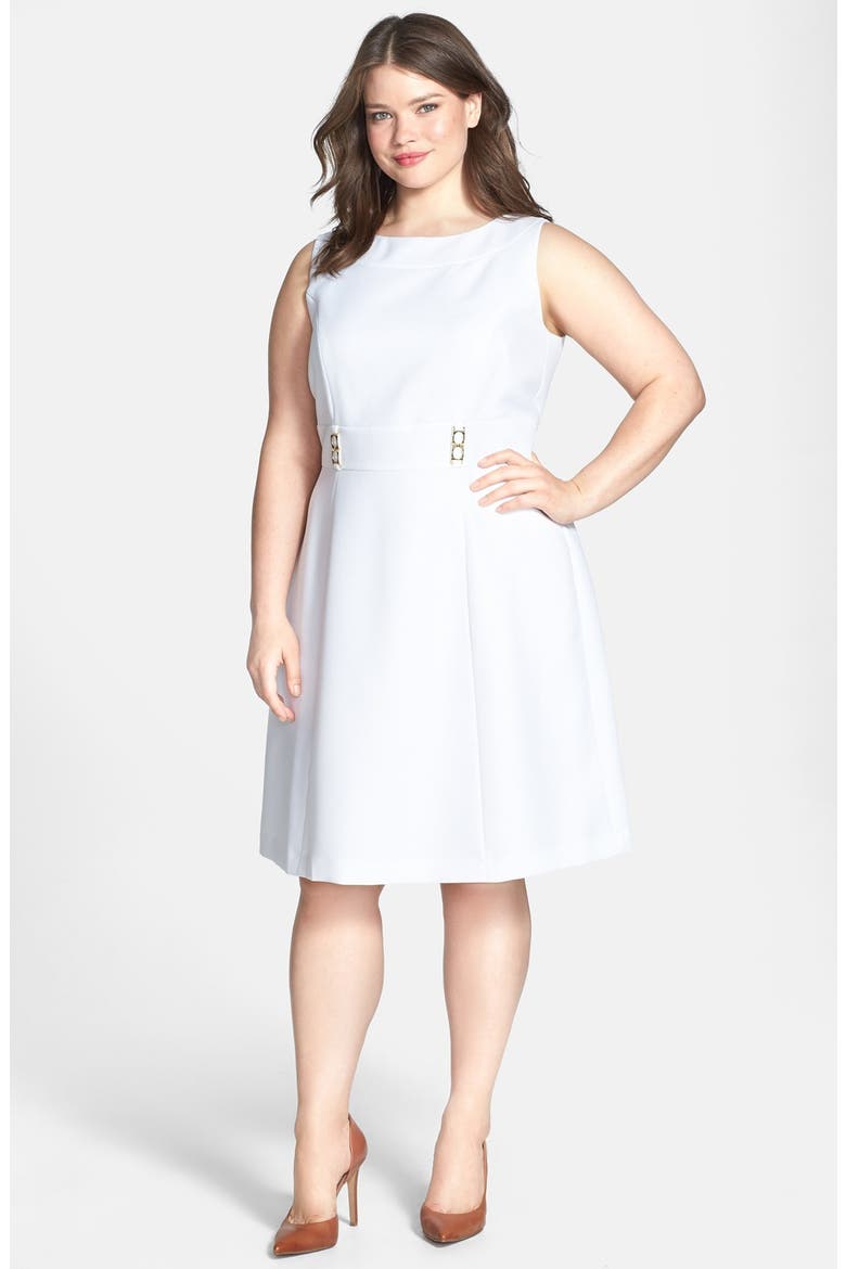 Textured Fit & Flare Dress, Main, color, WHITE