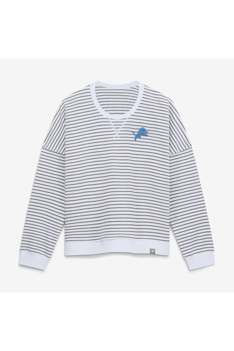 Women's Fanatics White/Gray Detroit Lions Striped Oversized French Terry Sweatshirt, Main, color, White