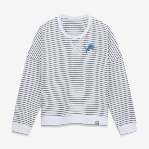 Women's Fanatics White/Gray Detroit Lions Striped Oversized French Terry Sweatshirt
