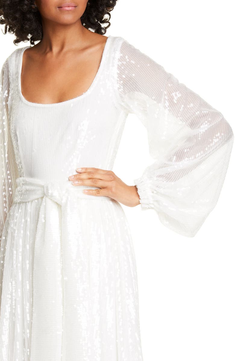 STAUD Pearl Sequin Balloon Sleeve Maxi Dress, Alternate, color,