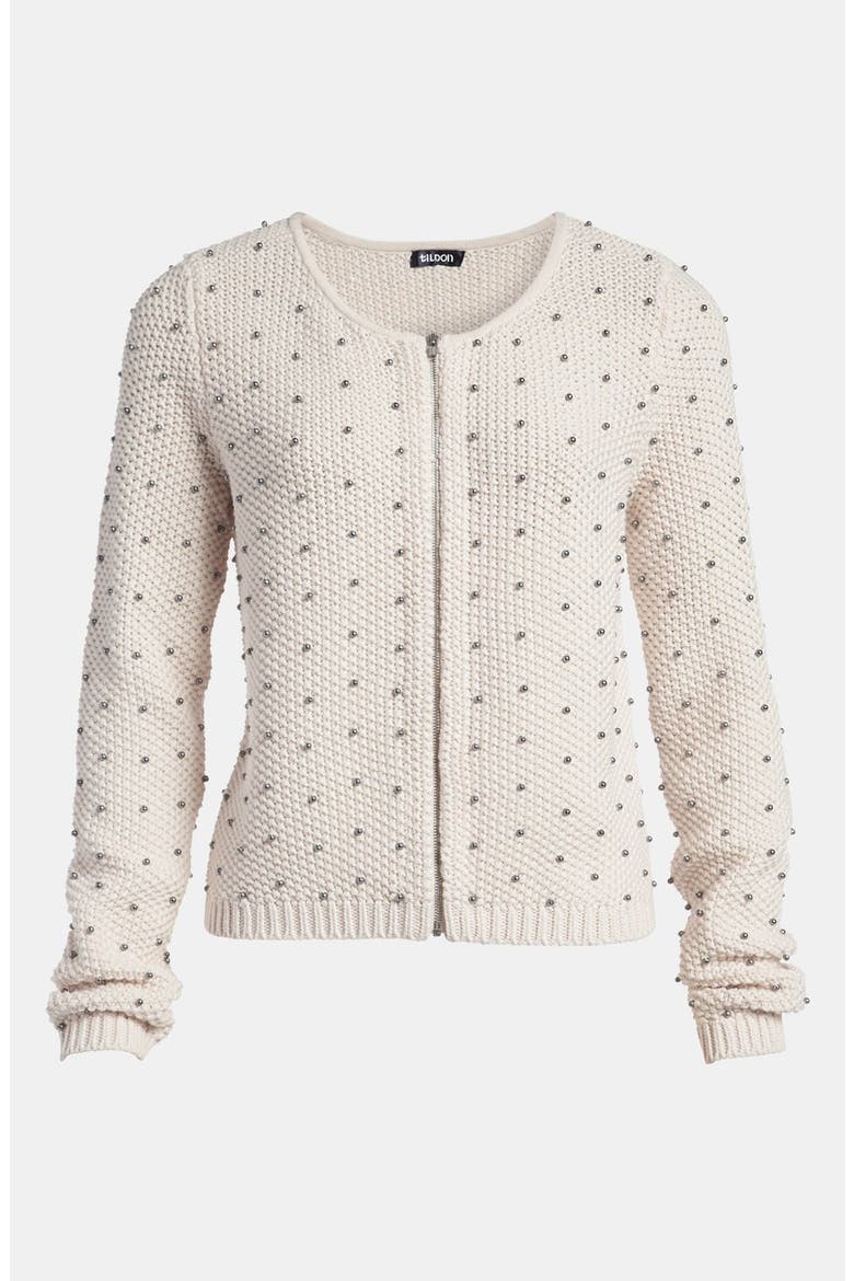 Beaded Bomber Sweater, Main, color, GREY- MOONBEAM